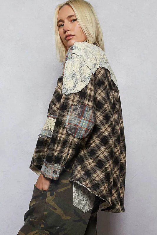 POL Lace Patchwork Plaid Oversized Shirt Trendsi d8592c18-4cb3-40a5-a2a1-4c05de1354fd-Max-Origin