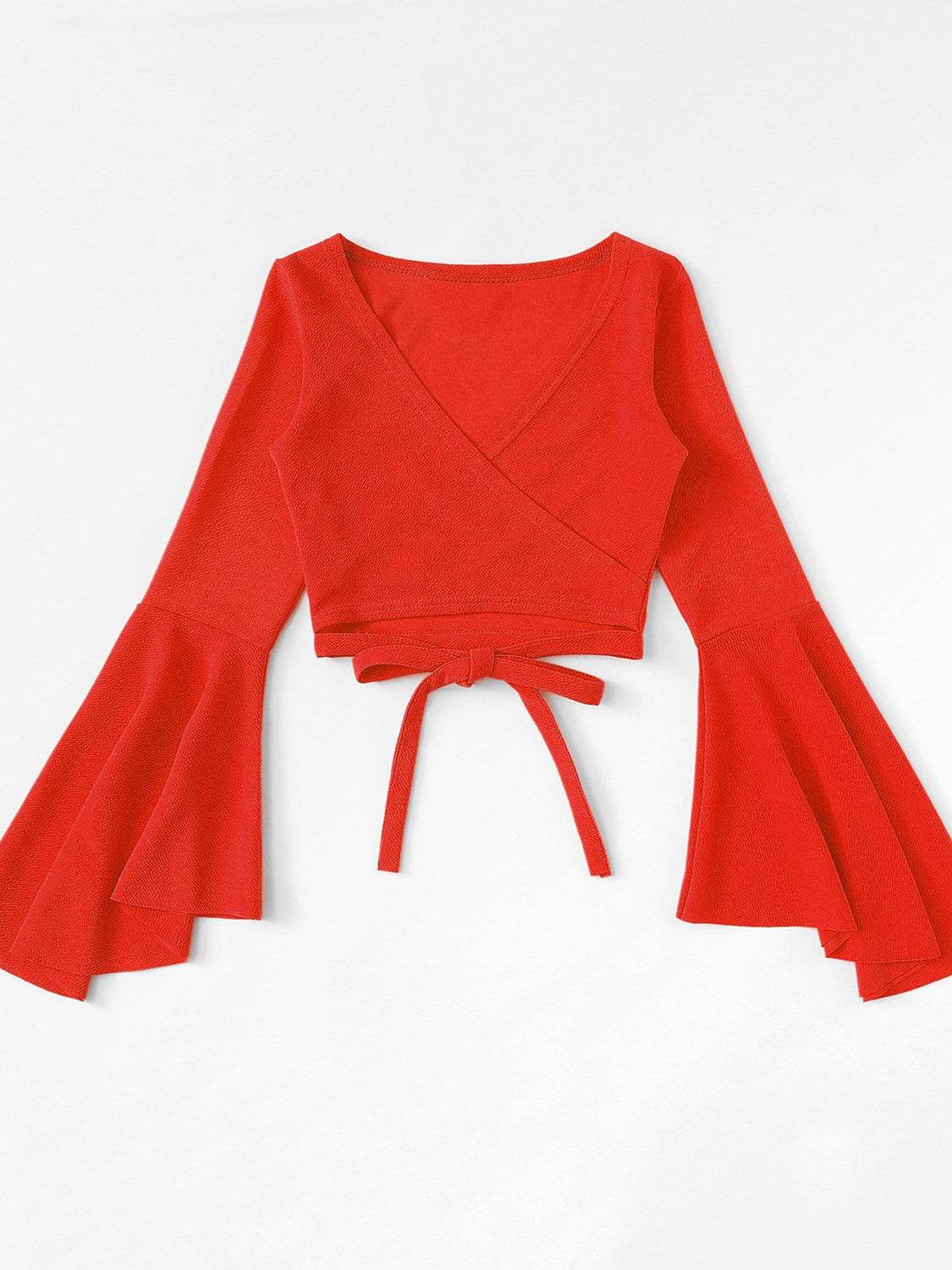 Tied Flare Sleeve Top Trendsi d88a614c55a846a78fb38861eccbf87d-Max