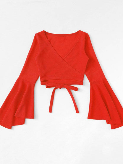 Tied Flare Sleeve Top Trendsi d88a614c55a846a78fb38861eccbf87d-Max