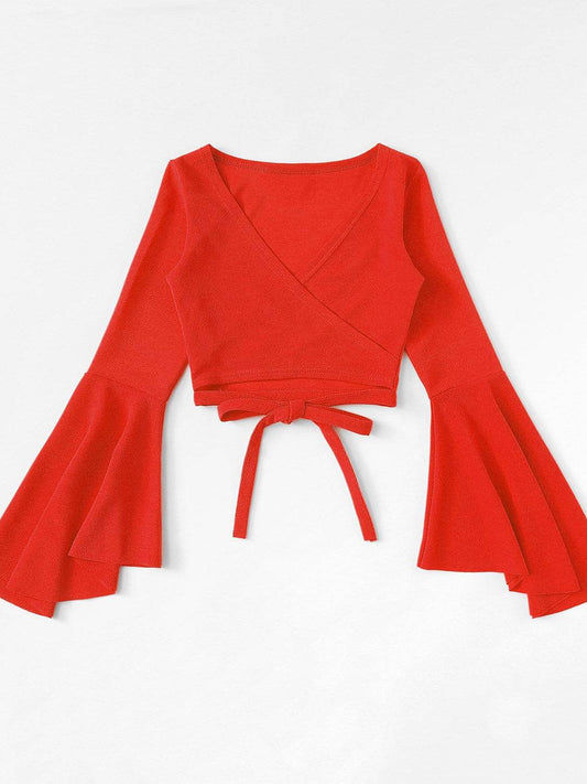 Tied Flare Sleeve Top Trendsi d88a614c55a846a78fb38861eccbf87d-Max