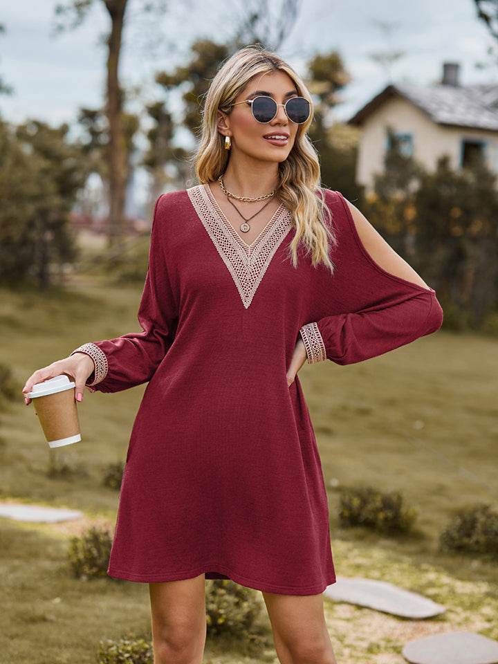 V-Neck Cutout Sleeve Mini Dress Trendsi d89bc85be9c44c50b8ba37dfdbdb59c2-Max