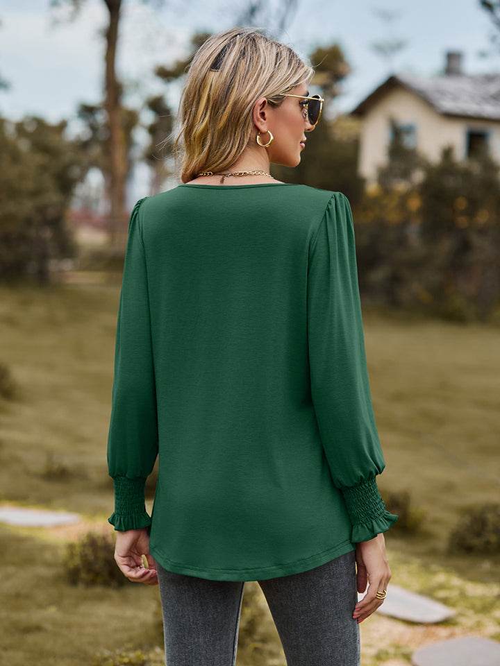 Puff Sleeve Pleated Blouse Trendsi d8a681c3a45645d181e5dfbf81d84e62-Max