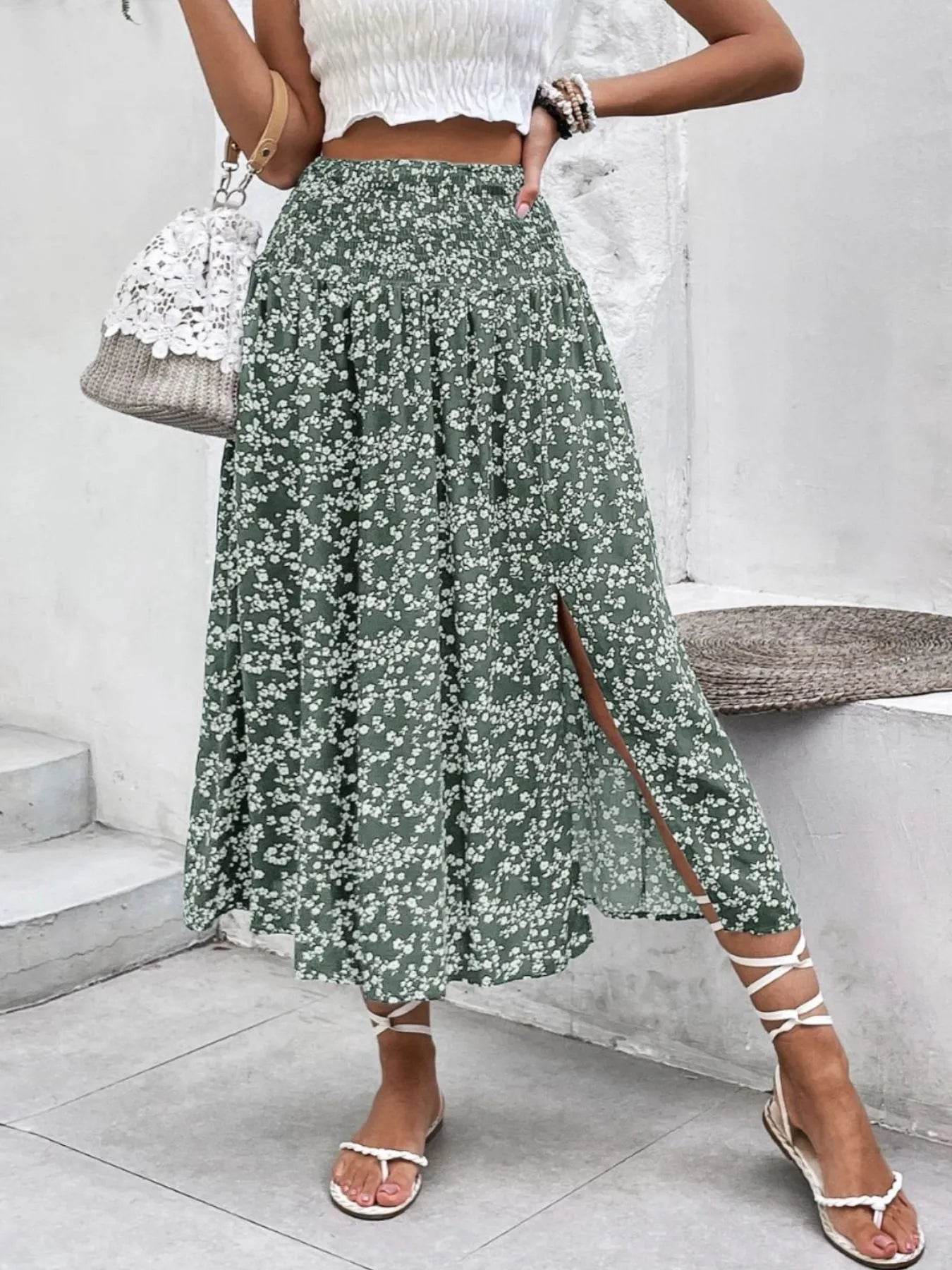 Slit Smocked Printed Skirt Trendsi d8a74eef-77d7-4f6e-8dc3-d88d2c3171bf-Max-Origin