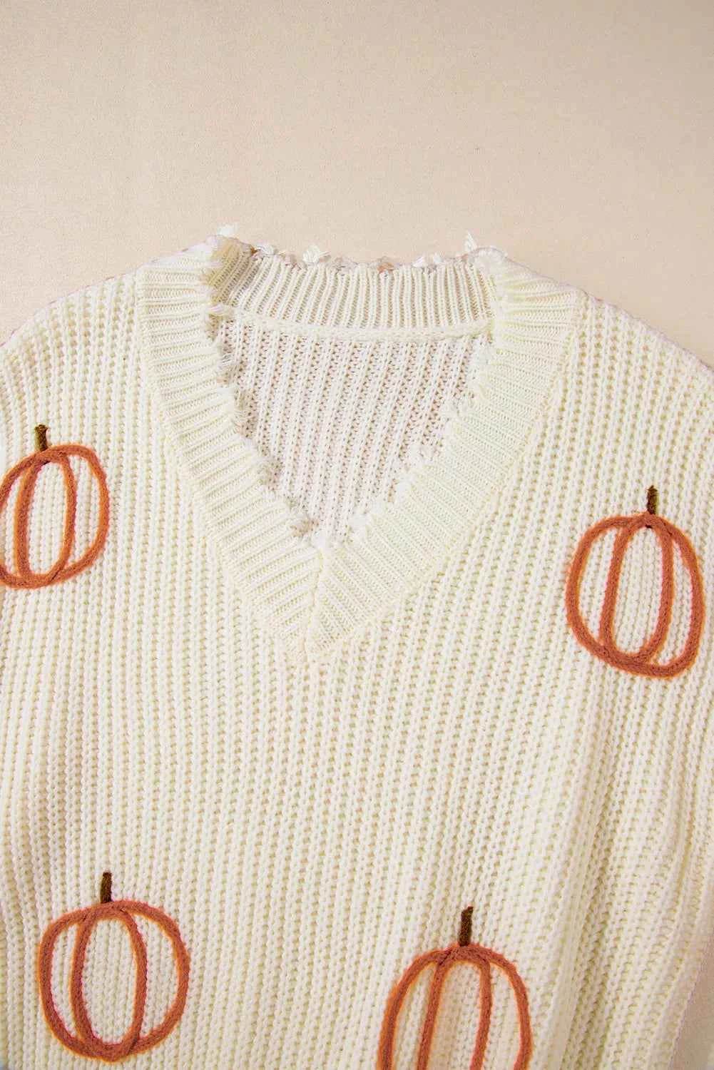 Raw Hem Pumpkin V-Neck Long Sleeve Sweater Trendsi d8bf398f-edff-4c4f-bc72-0789e3a5b96b-Max