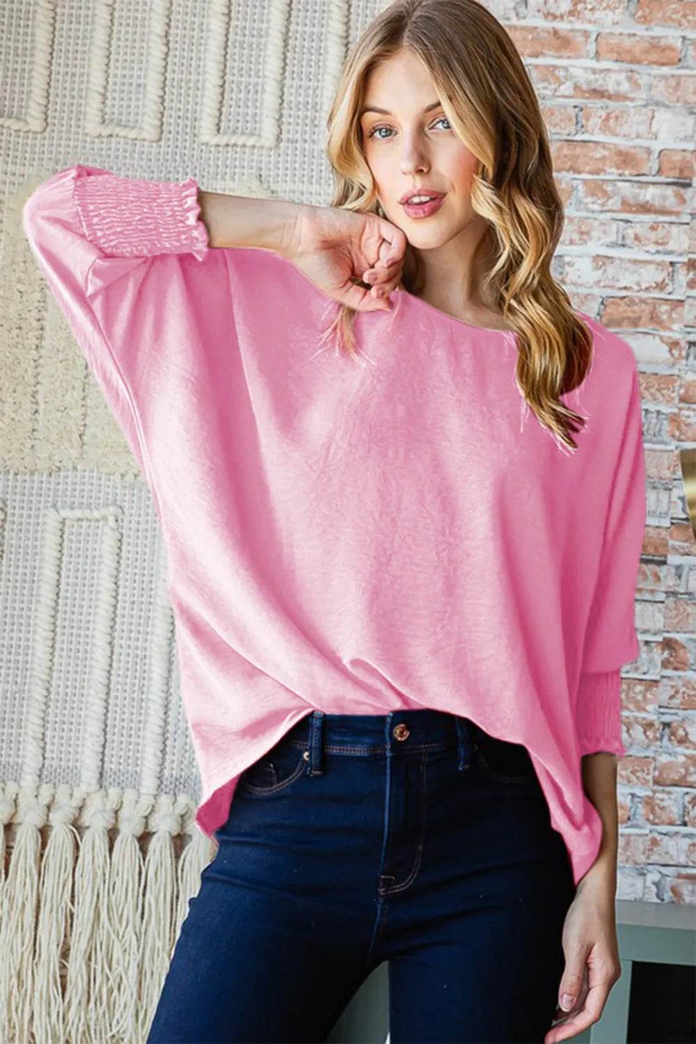 Reborn J Texture Round Neck Smocked Half Sleeve Top Trendsi d8c60a07-ea55-4d29-ab4f-2f9213dc1358-Max