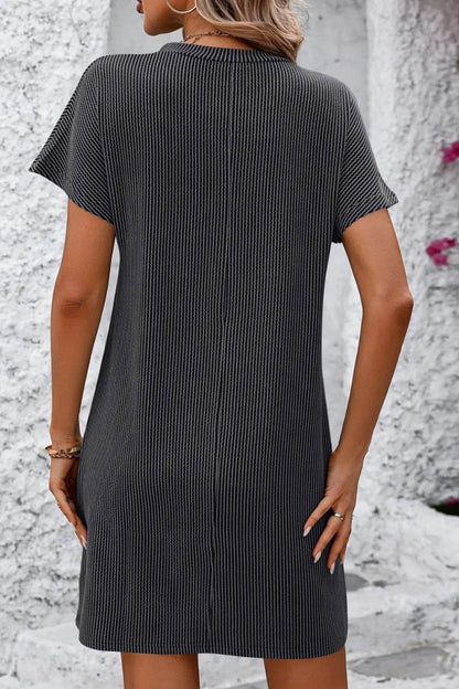 Mandy Ribbed Striped Short Sleeve Mini Tee Dress Trendsi d8e1e767-8717-4f59-90af-30756305069d-Max