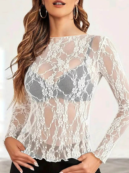 Mesh Floral Lace Long Sleeve T-Shirt Trendsi d8f070a2dc754f64975f10c1b8c47ce8-Max-Origin