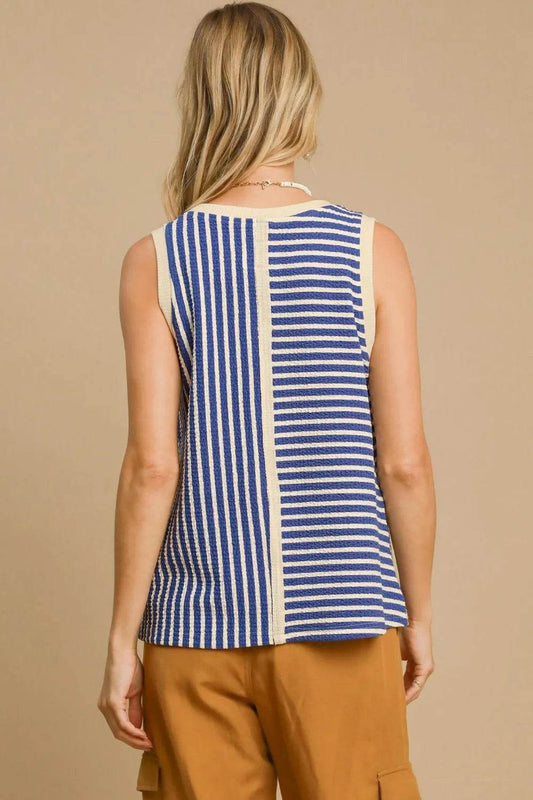 Umgee Round Neck Texture Striped Tank Trendsi d8fa86ab-a023-4983-b7cf-53be17a98656-Max
