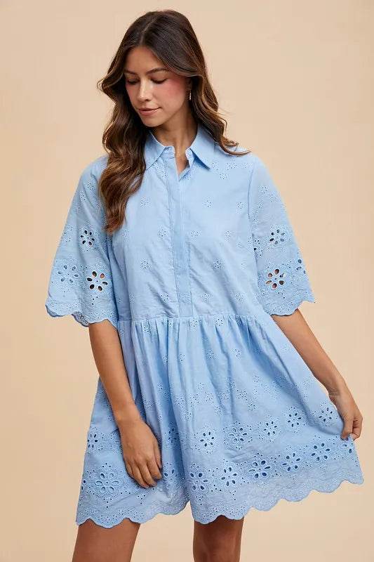 Annie Wear Embroidered Scallop Edge Detail Mini Shirt Dress SKY Trendsi d901aeb811dc42808a2bd91fb1c2a9ba-Max-Origin