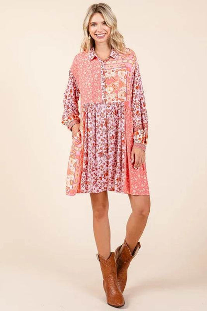Mittoshop Floral Button Detail Long Sleeve Shirt Dress Trendsi d915c680-1418-40b1-bfe5-af1e4dc3777c-Max