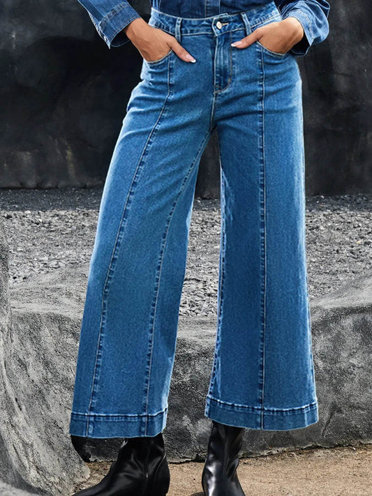 Seam Detail Flared Bottom Ankle Length Jeans Dark Blue Trendsi d92ab4dae43c40139eaf9ed4e9a1458c-Max-Origin