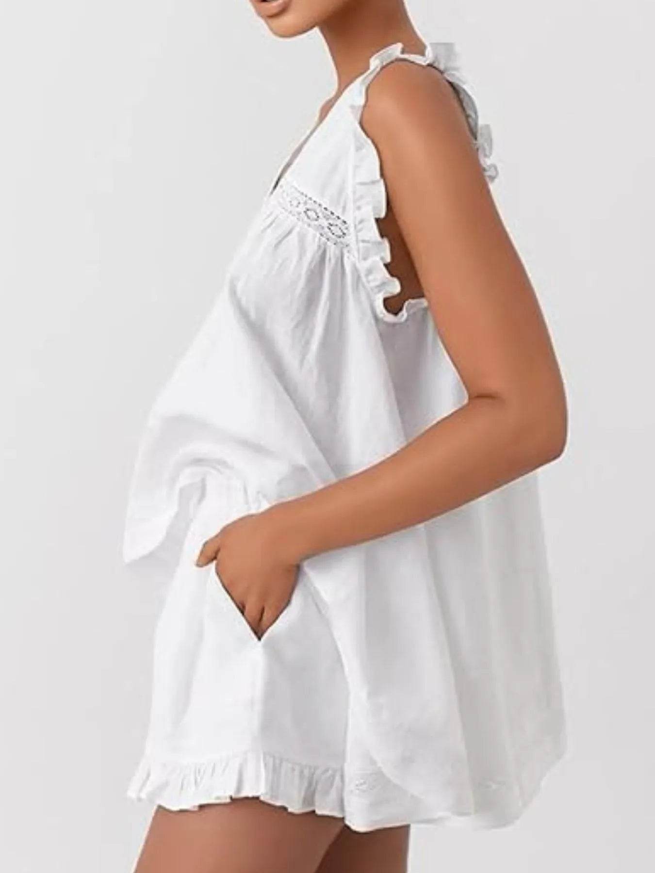 Ruffled V-Neck Top and Shorts Set Trendsi d9313a76-4d45-4162-b641-a820fe7ffc9e-Max-Origin