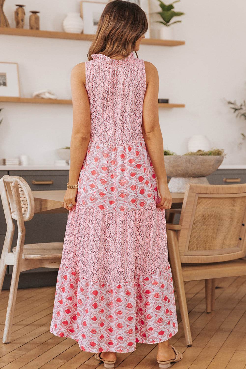 Mixed Print Tie-Neck Sleeveless Maxi Dress Trendsi d949817aed694044b48cf52c06687a38-Max