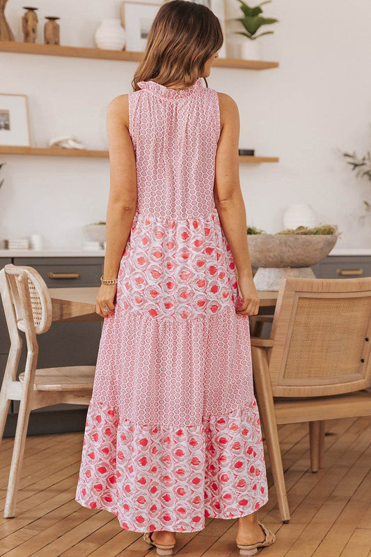 Mixed Print Tie-Neck Sleeveless Maxi Dress Trendsi d949817aed694044b48cf52c06687a38-Max