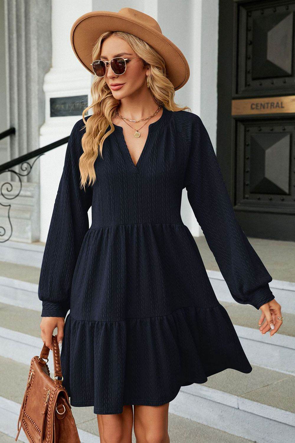 Notched Neck Long Sleeve Mini Dress Dark Blue Trendsi d985e2e97d4a49d9a2e760481938e6c9-Max