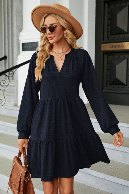 Notched Neck Long Sleeve Mini Dress Dark Blue Trendsi d985e2e97d4a49d9a2e760481938e6c9-Max