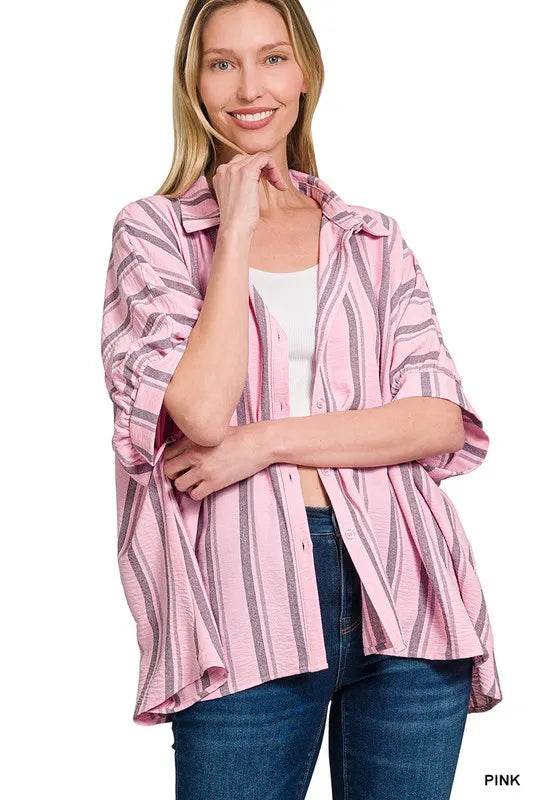 Zenana Woven Yarn-Dye Stripe Oversized Button Down Shirt Trendsi d9a1608932cb40d98a7ca1794760ea42-Max-Origin