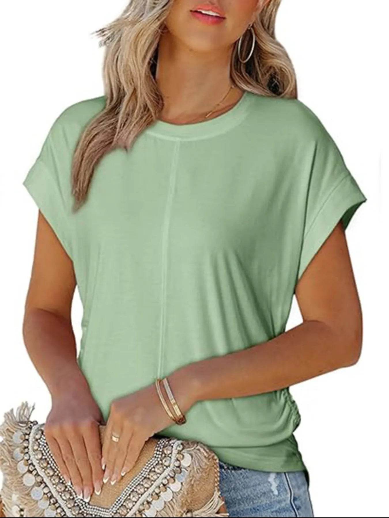 Round Neck Short Sleeve T-Shirt Light Green Trendsi d9ef8cd3-e233-45cc-be7f-519b41fe3f74-Max-Origin