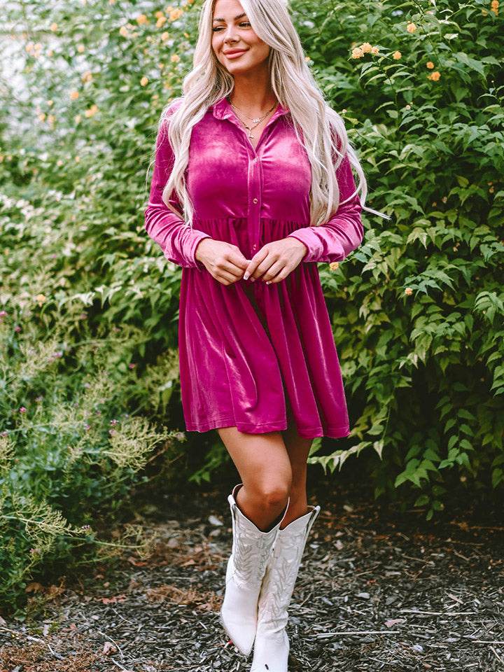 Collared Neck Buttoned Mini Dress Trendsi da0974fb141a4f69b50e931d23e7b420-Max