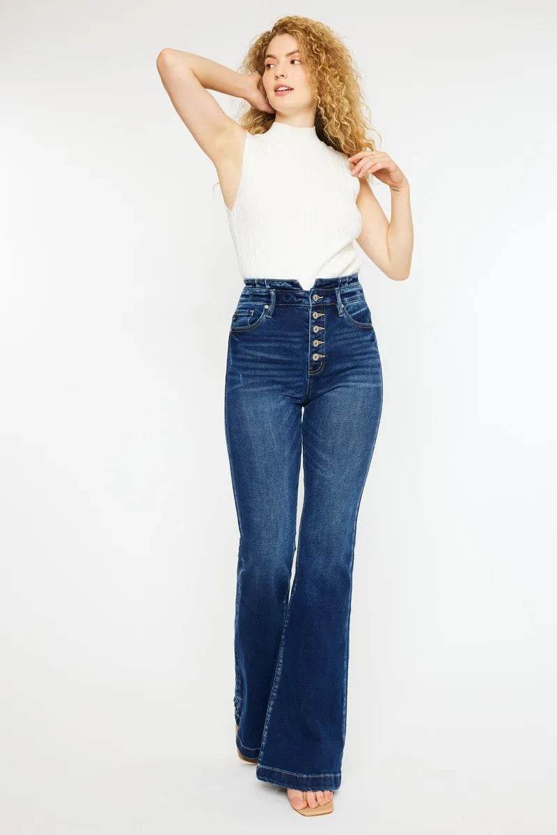Kancan Button Fly High Rise Flare Jeans DARK Trendsi da2911a4f1a542f18b009555ff0b16de-Max-Origin