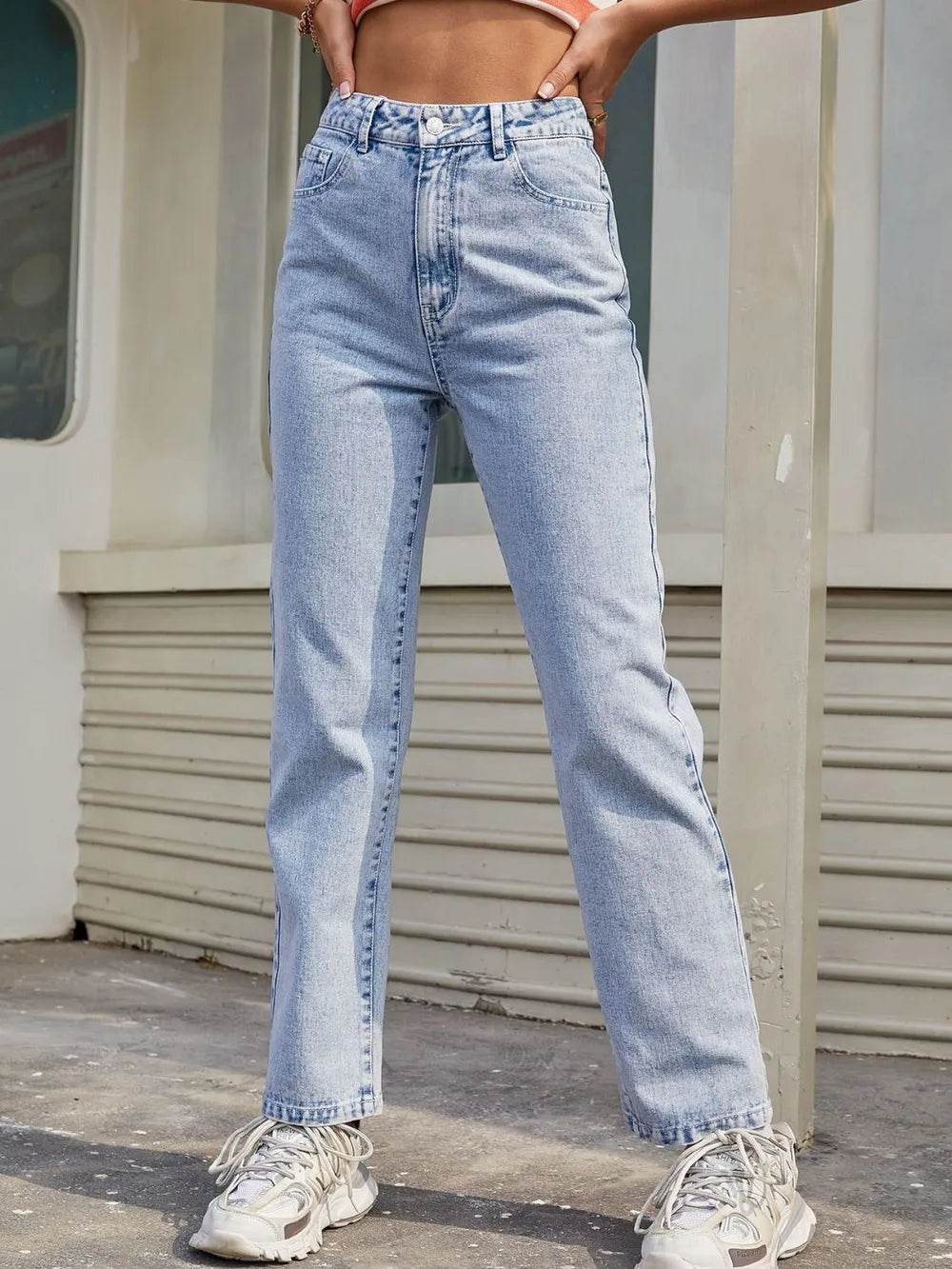 High Waist Straight Jeans with Pockets Trendsi da2efa53-d9c1-4622-9966-082b21d253ae-Max