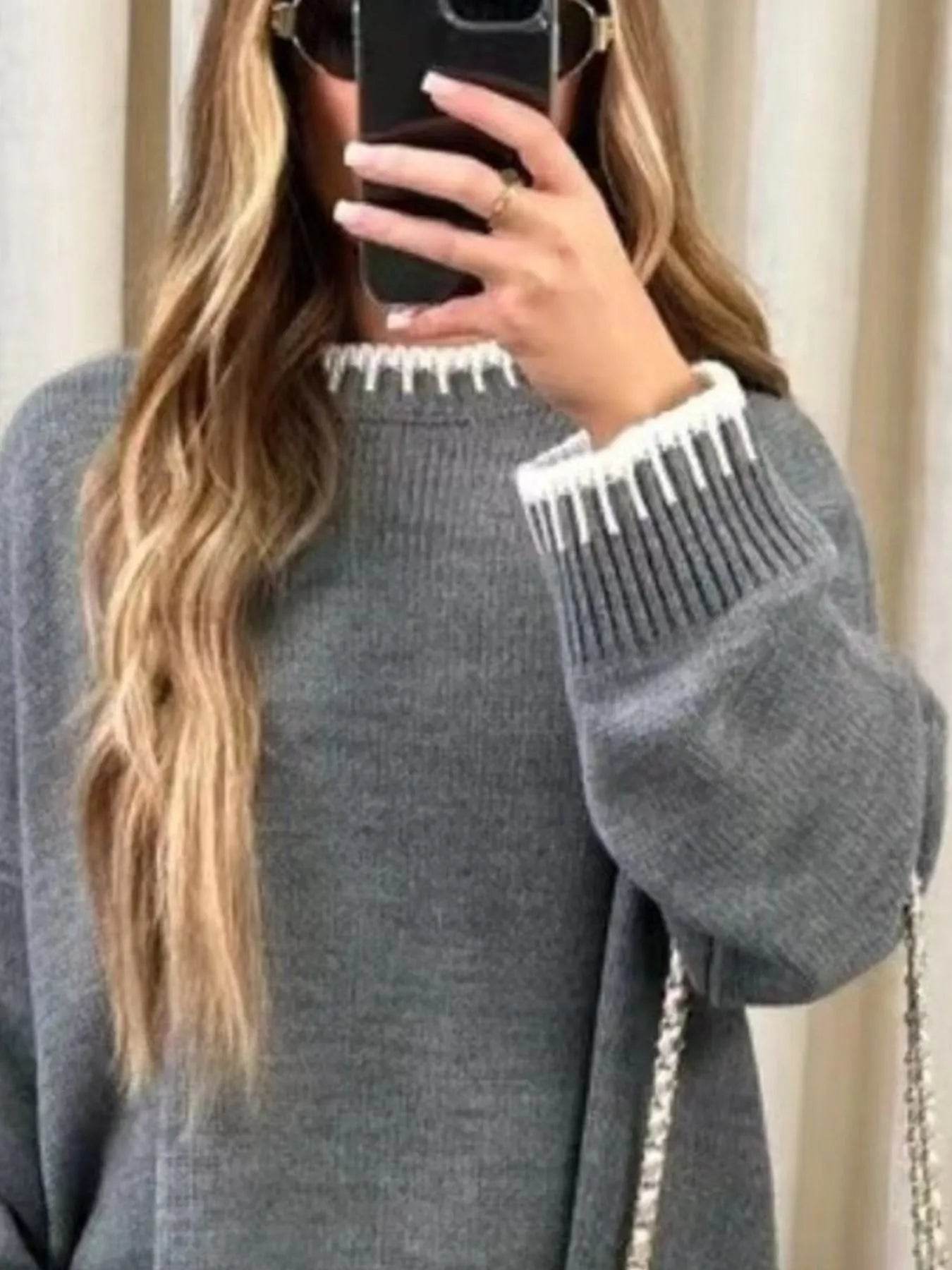 Contrast Trim Round Neck Top and Pants Sweater Set Gray Trendsi da60f708-2932-40a1-ac72-121e4f01f7f2-Max-Origin