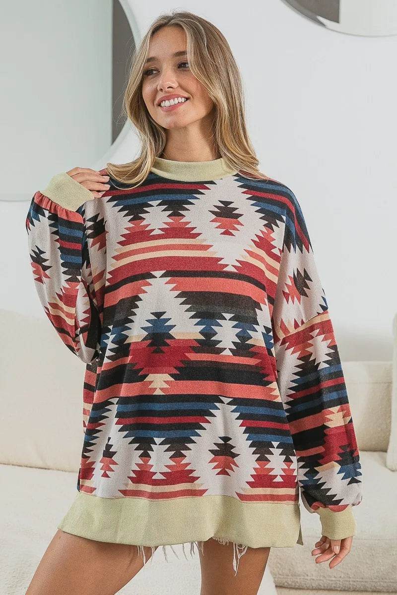 BiBi Aztec Print Mirr Mock Neck Lslv Top Trendsi da65897656bb4a498d1f391355ed5ba2-Max-Origin