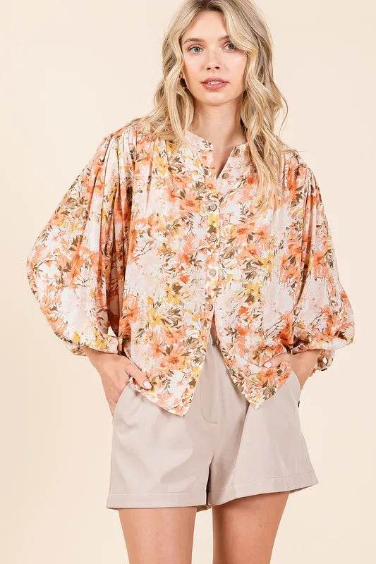 Mittoshop Flower Print Batwing Sleeve Button Down Blouse Trendsi da666f82-7a80-4161-9839-492cd67bab12-Max