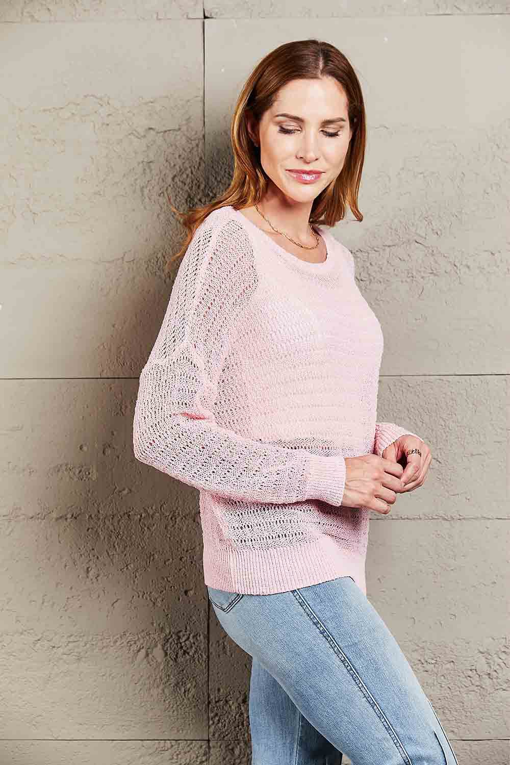 Openwork Round Neck Dropped Shoulder Knit Top Trendsi da69c87a89df481586e17b465c1e15d4-Max