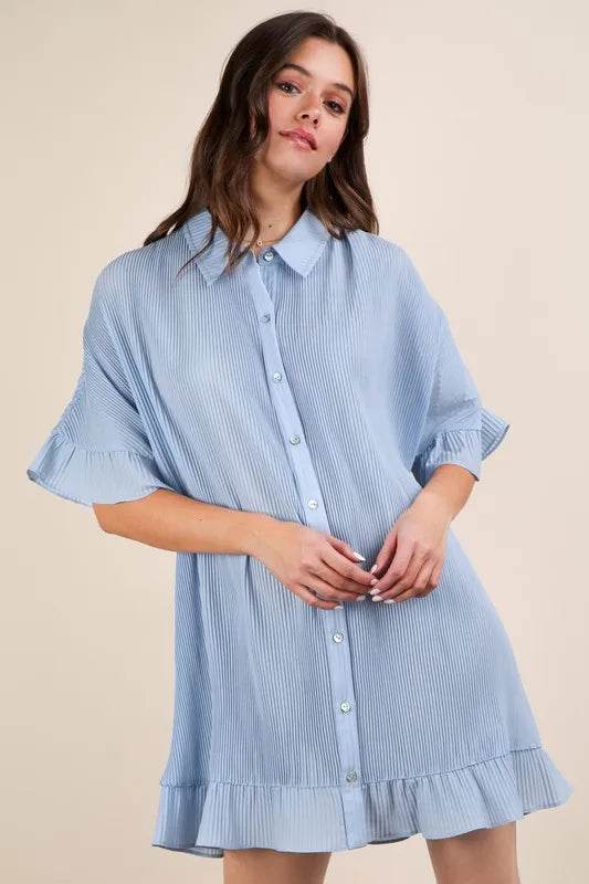 VERY J Pleated Detail Button Down Mini Dress Trendsi daaa51596ee740139f61d65338ca970b-Max-Origin
