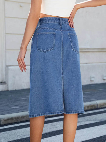 Slit Back Midi Denim Skirt Trendsi daafc0d4-5998-42d2-b177-afa3be87f453-Max
