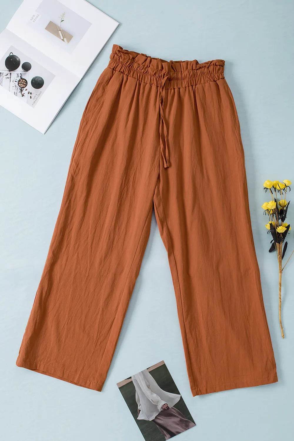 Drawstring Paperbag Waist Wide Leg Pants Caramel Trendsi dac05f0e-450b-4999-aaba-488db0bc4176-Max