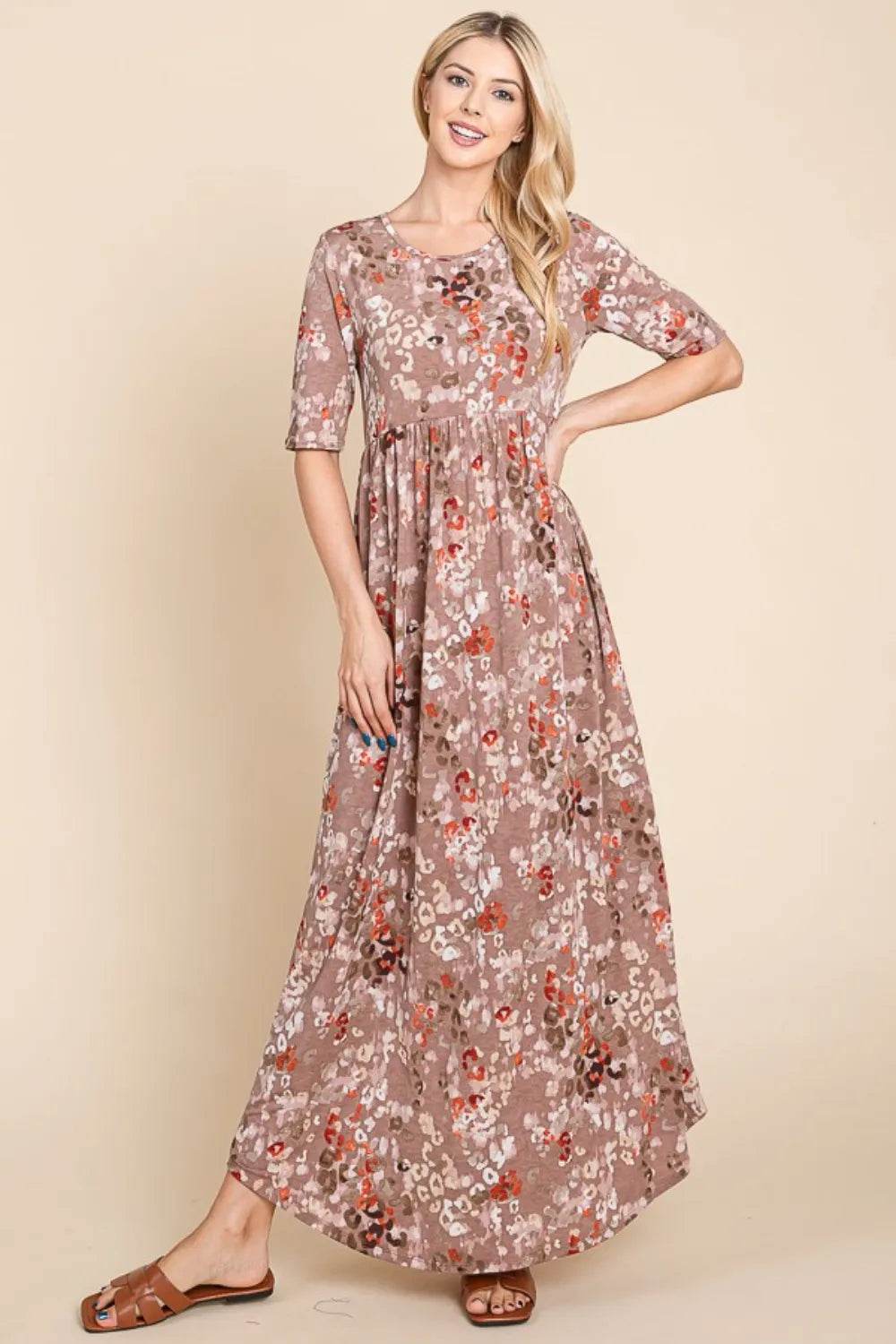 BOMBOM Printed Shirred Maxi Dress Trendsi dac95dd9-935c-4622-be7d-4d29c5857bcd-Max