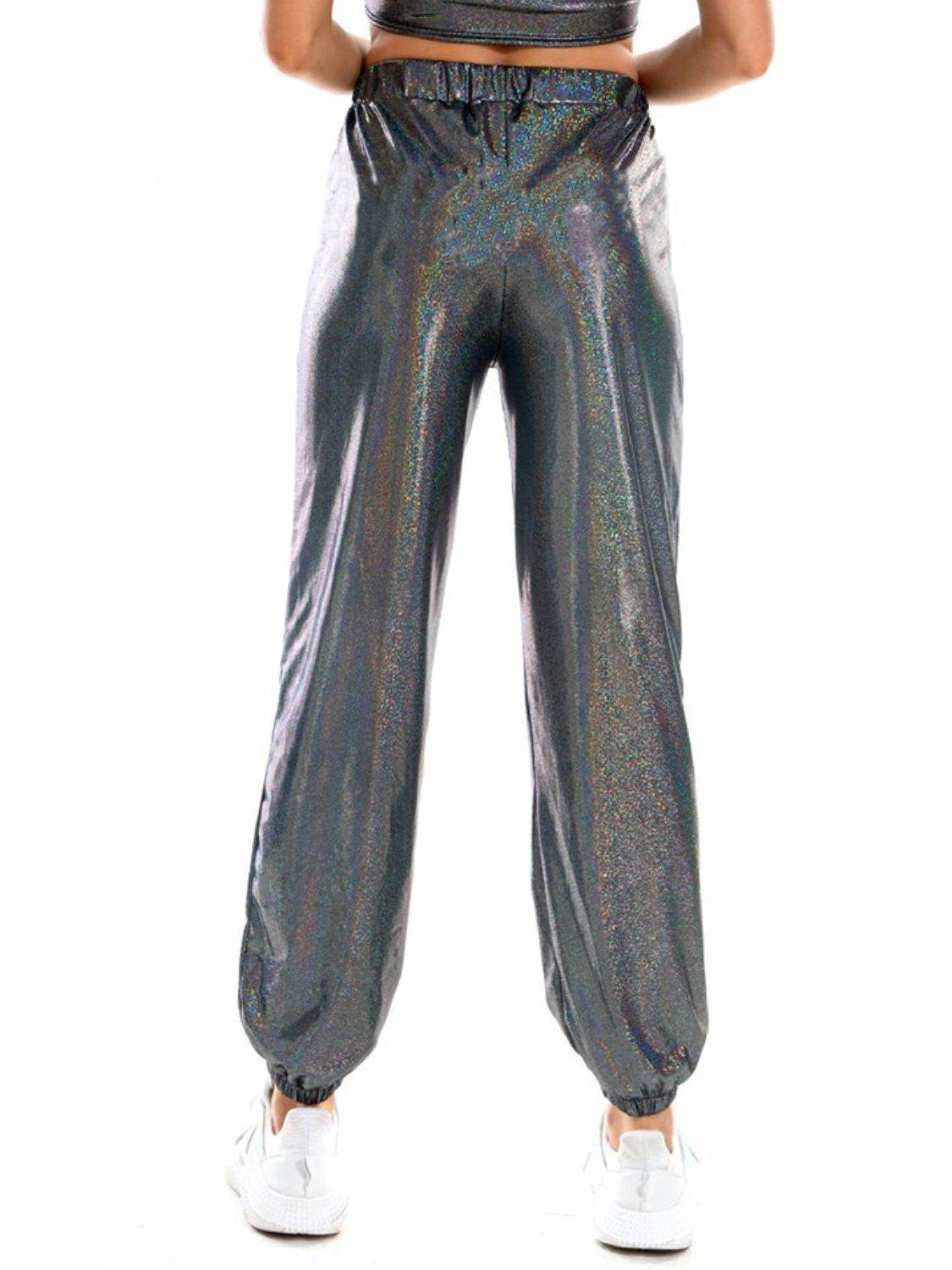Glitter Elastic Waist Pants with Pockets Trendsi dad4f054ebe5439791b8d7d757eb56dd-Max
