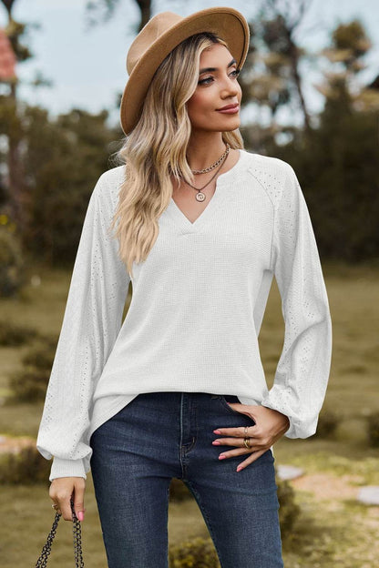 Notched Neck Raglan Sleeve Blouse Trendsi dadf5f031ae2462085290ac543a7fbb8-Max