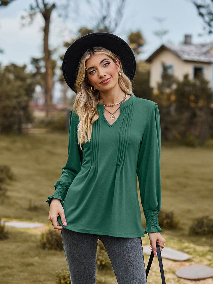 Notched Neck Flounce Sleeve Blouse Green Trendsi db02b559f85e429d936c22d37220420c-Max