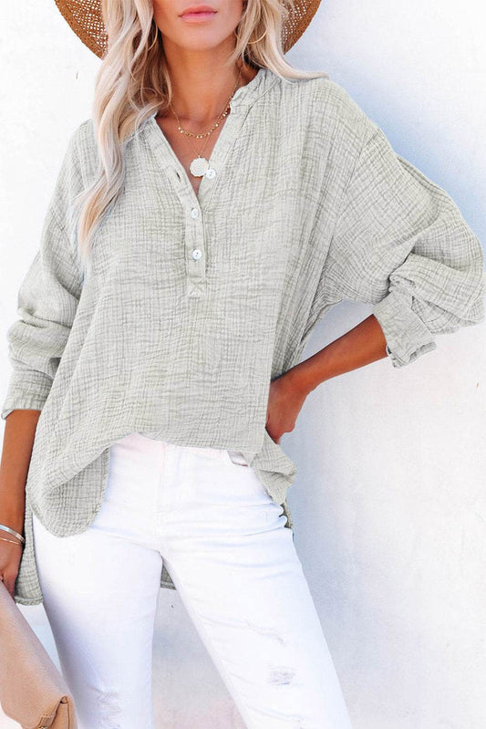 Buttoned Long Sleeve Blouse Light Gray Trendsi db05da8588324adfbd428fa9af599081-Max