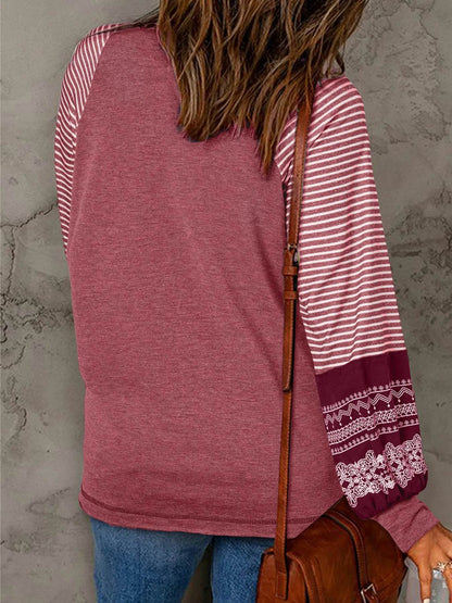Contrast Print Striped Raglan Long Sleeve Loose Top Trendsi db15700ab754462ca20c05521dc6544e-Max-Origin