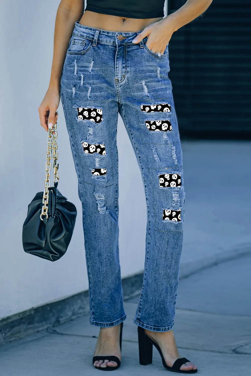 Distressed Skeleton Pattern Jeans with Pockets Trendsi db232058-90b6-409b-b84c-3edb98173d9d-Max