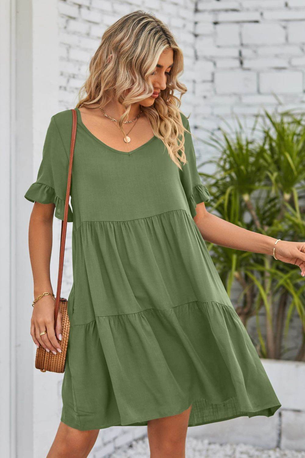 Mandy V-Neck Flounce Sleeve Tiered Dress Trendsi db4d5b7776904117b407e72b641f896c-Max