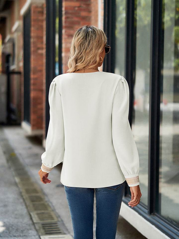 V-Neck Long Sleeve Blouse Trendsi db8d2dedf5754465ac3f3c758e140200-Max