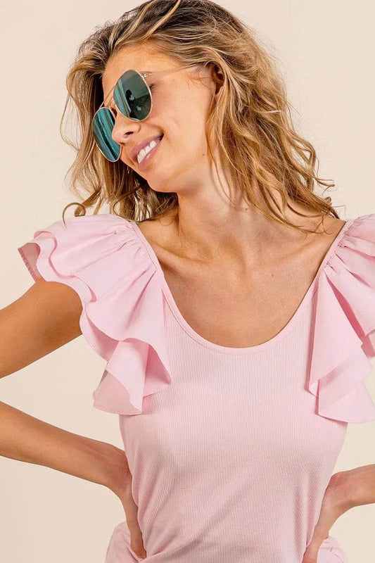 BiBi Wide Layered Ruffle Sleeve Scoop Neck Ribbed Top Trendsi db95cb8f7d804f298d8f463844f5fe51-Max-Origin