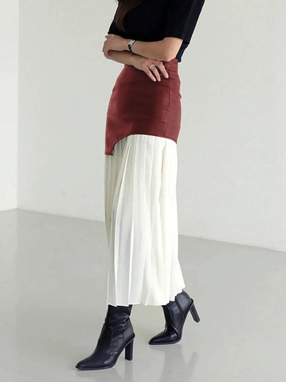 Patchwork Contrast Pleated Skirt Trendsi dbf97eef-a2d5-42e2-aa74-217649167e48-Max-Origin