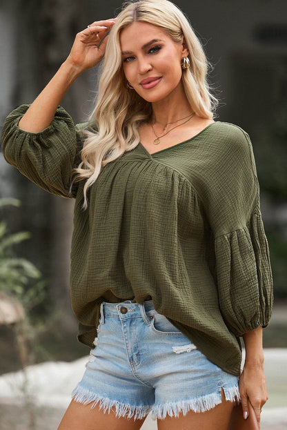 Dropped Shoulder V-Neck Blouse Trendsi dc03298d9a0049a2b13b4deed47a413a-Max