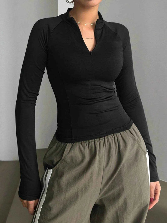 Long Sleeve Zip Front Fitted T-Shirt Trendsi dc03ba6d9a1a4b3291367855784ad8e0-Max-Origin