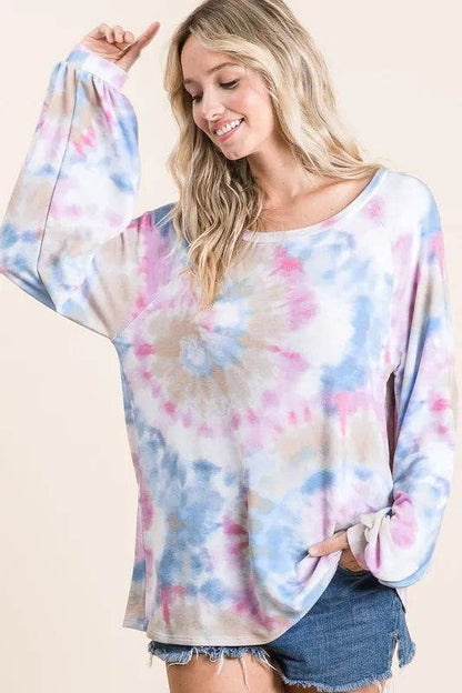 BiBi Tie Dye Print Terry Top With Puff Sleeves Trendsi dc53ef98015140c6b2d3df2dcdc04686-Max-Origin