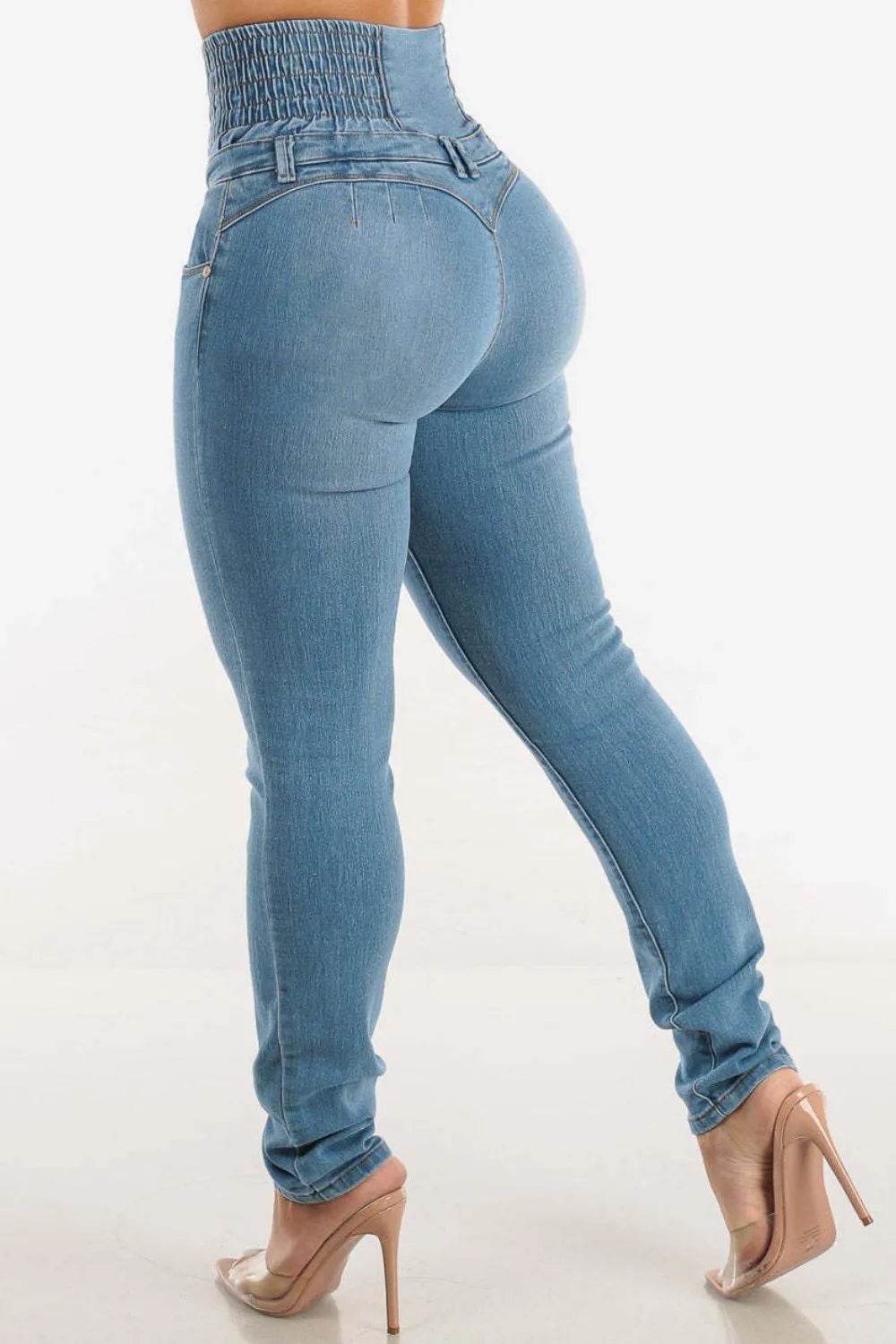 High Waist Buttoned Skinny Hip Lifting Jeans Trendsi dc9f4387-31a8-4821-ba28-55317d629c55-Max