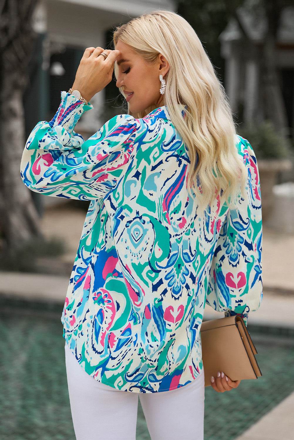 Printed Puff Sleeve Collared Blouse Trendsi dcc6085a8fc44cb187773e3120fc4c90-Max