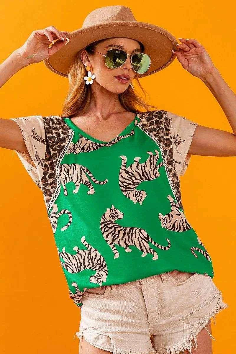 BiBi Tiger Printed Jersey Block T-Shirt with Aztec Trim GREEN Trendsi dccd763b485148ddb1e4c9eeb599d4ec-Max-Origin