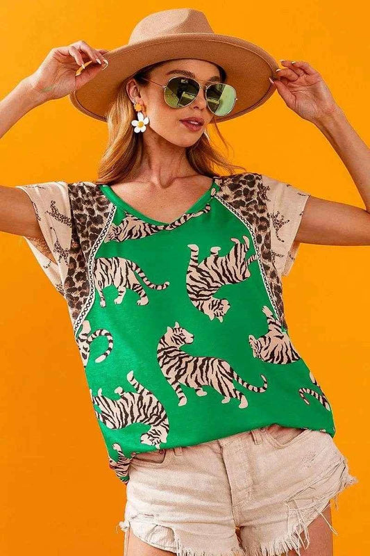 BiBi Tiger Printed Jersey Block T-Shirt with Aztec Trim GREEN Trendsi dccd763b485148ddb1e4c9eeb599d4ec-Max-Origin